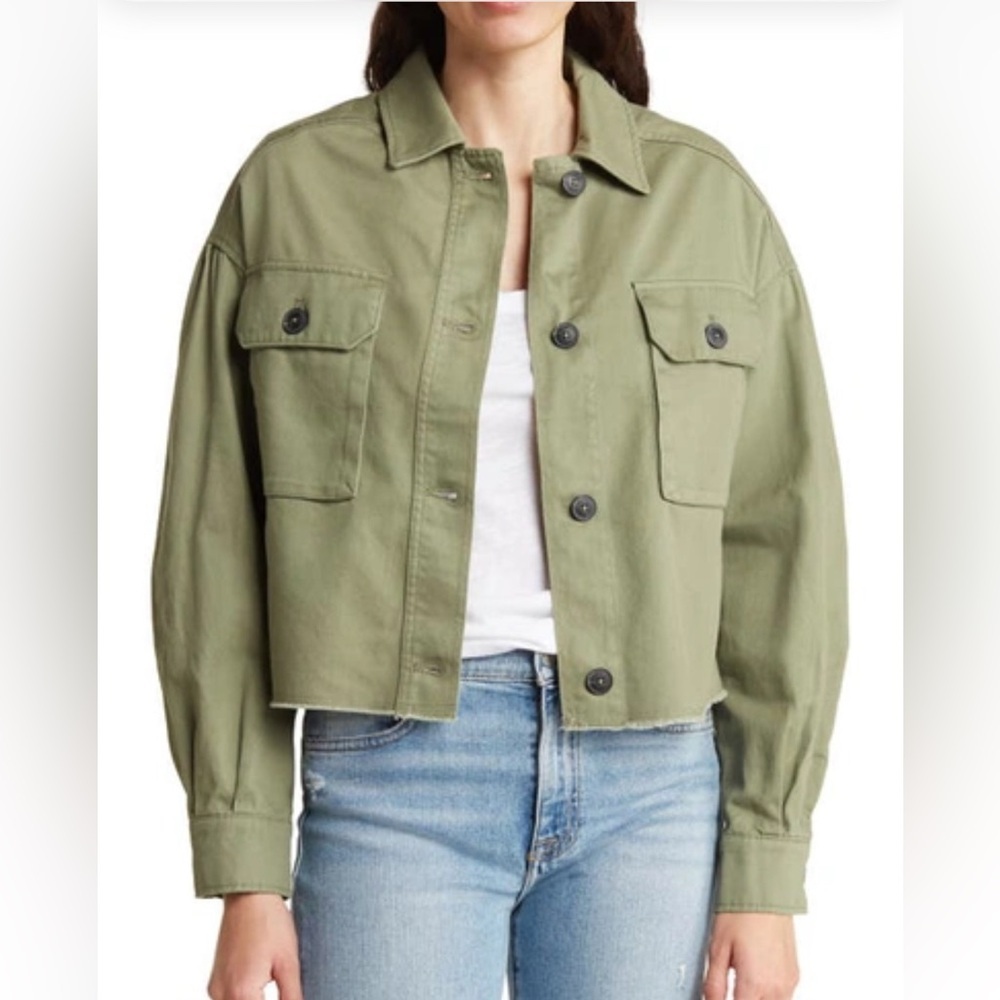 RACHEL Rachel Roy Raw Hem Utility Jacket in Olive Size Medium 100% Cotton